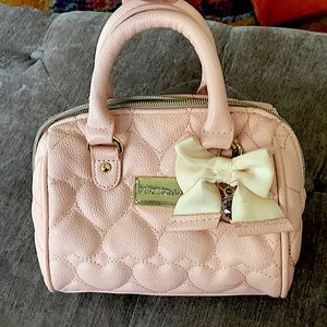 Betsey Johnson pastel pink, and gold, heart purse.